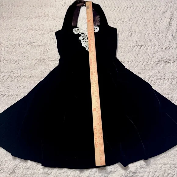 Vintage Gunne Sax Black Velvet Halter Dress Lace Beaded Appliqué Size 7/8 - Picture 3 of 7